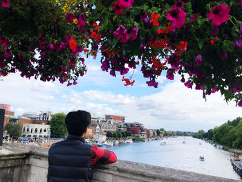 Rear view of man looking at view