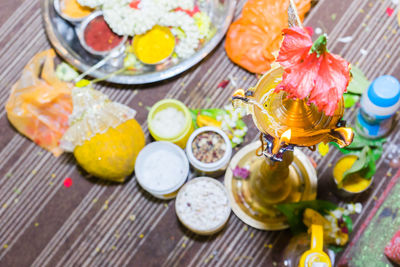 High angle view of food on table