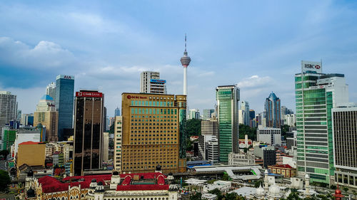 View of cityscape against cloudy sky