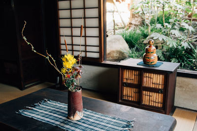 Potted plant on table at home