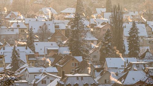 High angle view of buildings in city