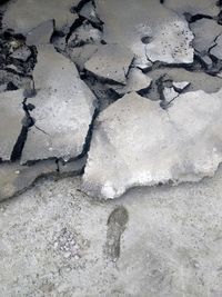 High angle view of snow on land