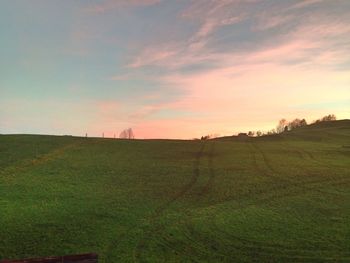 Scenic view of grassy field against cloudy sky