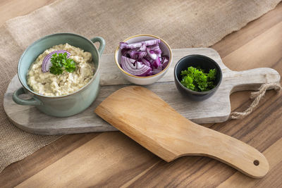 High angle view of food on table