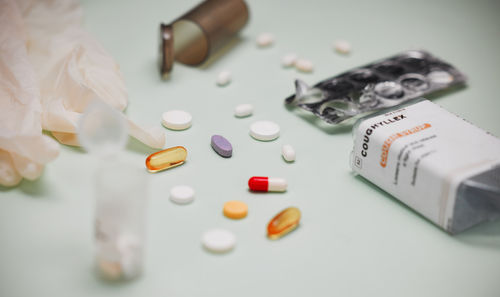 Close-up of medicines on table