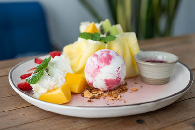 Close-up of breakfast served on table