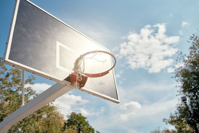 Low angle view of basketball hoop against sky