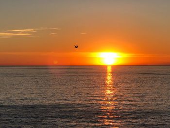 Scenic view of sea against orange sky