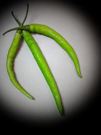 Close-up of green chili pepper against black background