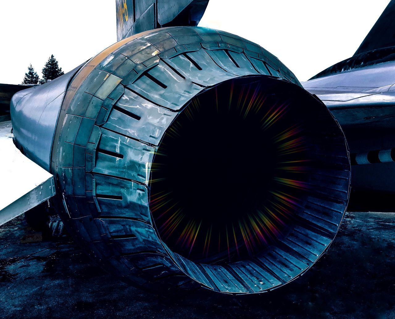 air vehicle, airplane, mode of transportation, transportation, jet engine, engine, aerospace industry, sky, no people, metal, nature, close-up, day, technology, travel, outdoors, pattern, airport, architecture, clear sky, wheel