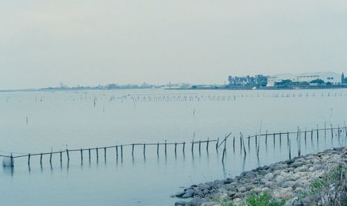 Scenic view of lake against clear sky