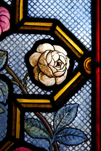 Close-up of stained glass in building