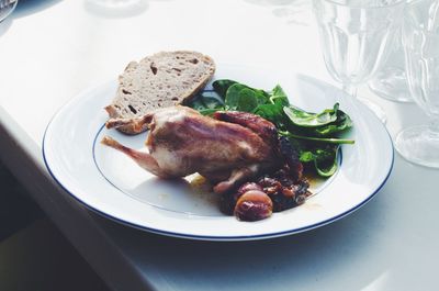 High angle view of food in plate on table