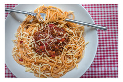 Close-up of noodles in plate