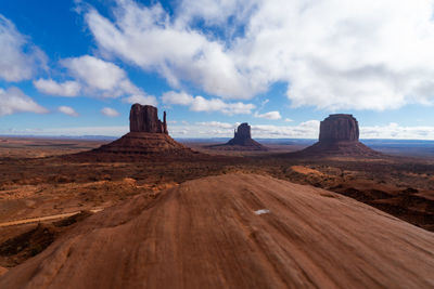 Rock formations in desert against sky