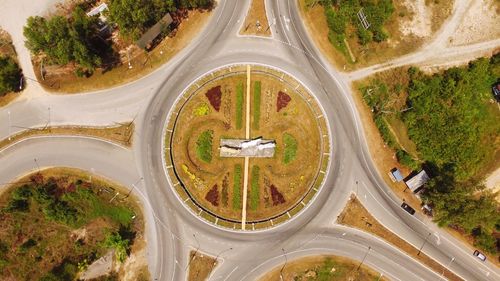 High angle view of road passing through plants