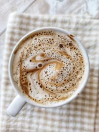High angle view of coffee on table