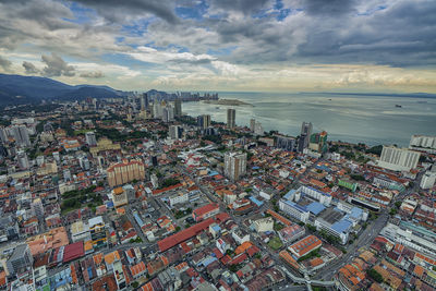 Aeriel shot of penang island with the from the top, komtar.