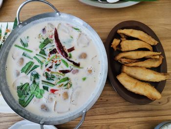 High angle view of food on table
