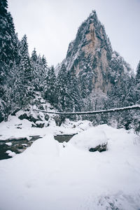 Snow covered landscape against sky