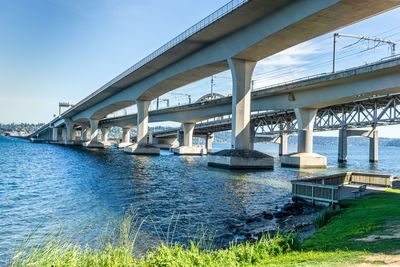 Beneath the interstate 90 bridges in seattle, washington.