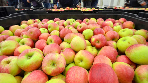 Full frame shot of apples for sale in market