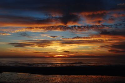 Scenic view of sea against dramatic sky