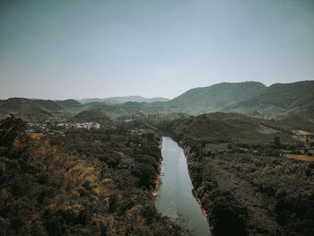 Scenic view of mountains against clear sky