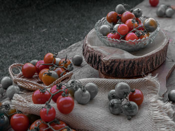 High angle view of christmas decorations on table