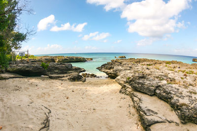 Scenic view of beach against sky