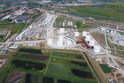 High angle view of buildings in city