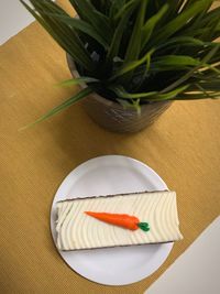 High angle view of dessert in plate on table