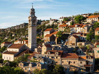 Village on the cristian island of brac in warm evening light