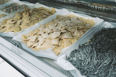 High angle view of bread for sale