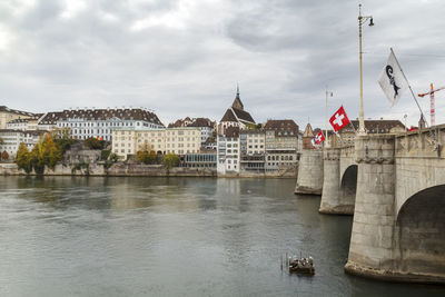 View of bridge over river against cloudy sky