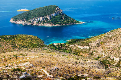 High angle view of sea and rocks