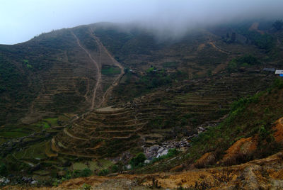 High angle view of valley against sky