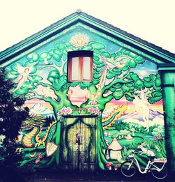 Low angle view of multi colored house on building