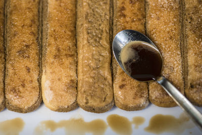 High angle view of breakfast on table