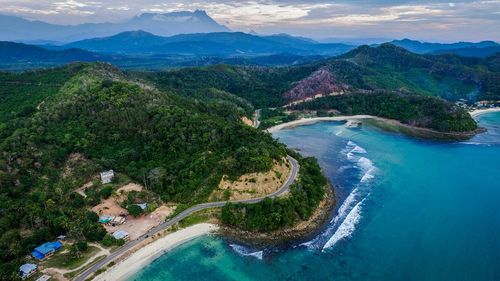 Aerial view of town at seaside