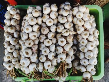 High angle view of mushrooms for sale at market stall