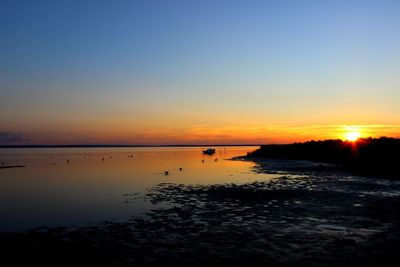 Scenic view of lake against sky during sunset