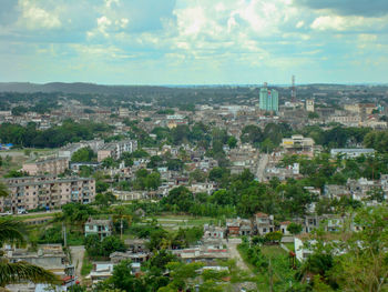 High angle view of townscape against sky