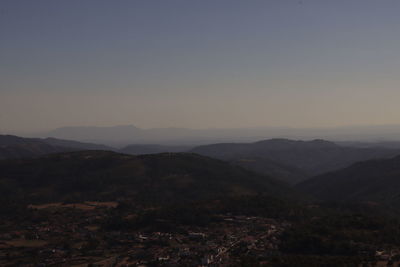 Scenic view of mountains against sky during sunset