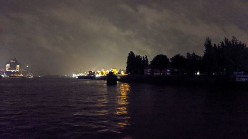 Scenic view of lake against sky at night