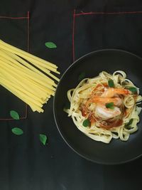 High angle view of meal served on table