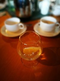 Close-up of beer on table