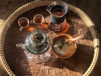 High angle view of food in glass on table