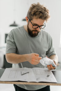 Young man working at office