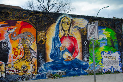 Low angle view of graffiti on wall